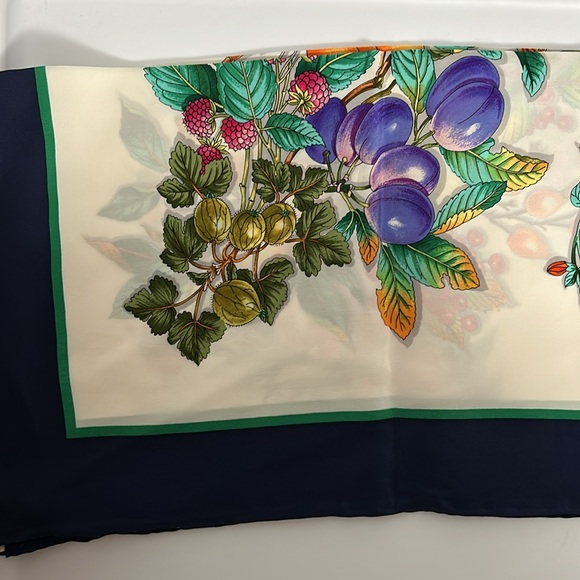 Mantero Silk Navy Trim Colorful Floral Square Scarf Made in Italy - Picture 14 of 17